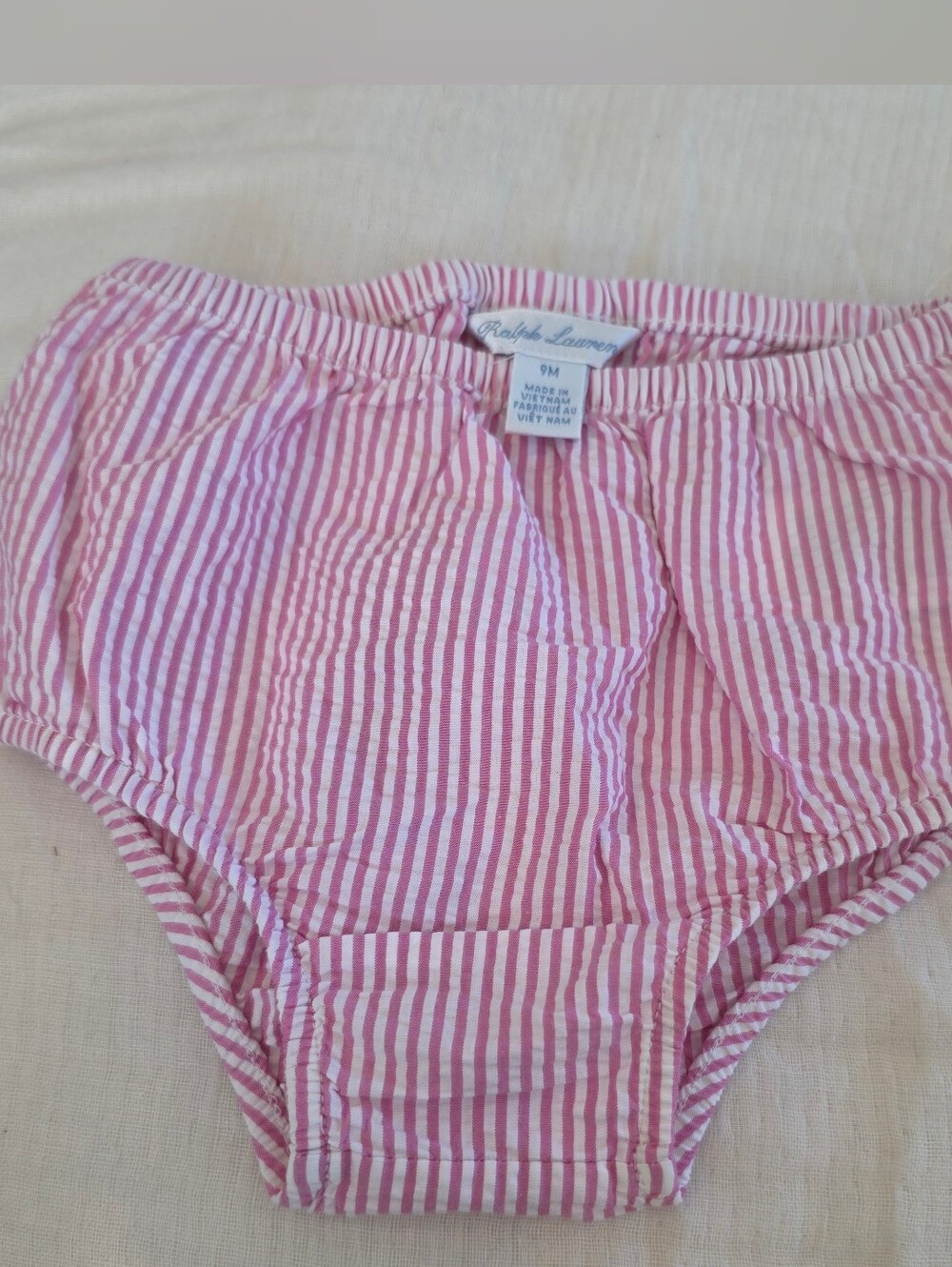 Ralph Lauren Infant Girl Pink White Seersucker Stripe Bloomers Size 9 M NEW